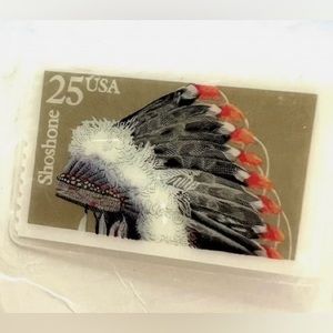 Shoshone Headdress Vintage 25 Cent Stamp Commemorative Lapel Pin BRAND NEW